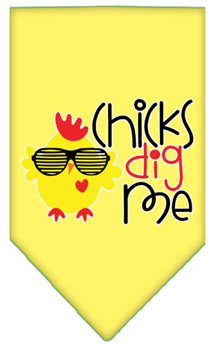 Chicks Dig Me Screen Print Pet Bandana Yellow Small